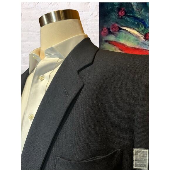 Christian Dior Monsieur 48L Navy Blue Blazer Sport Coat Jacket Patch Pockets - Picture 4 of 16